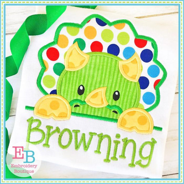 Triceratops Boy Peeker Applique, Applique