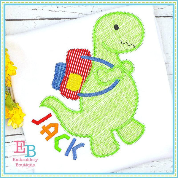 Dinosaur With Backpack Zigzag Applique, Applique