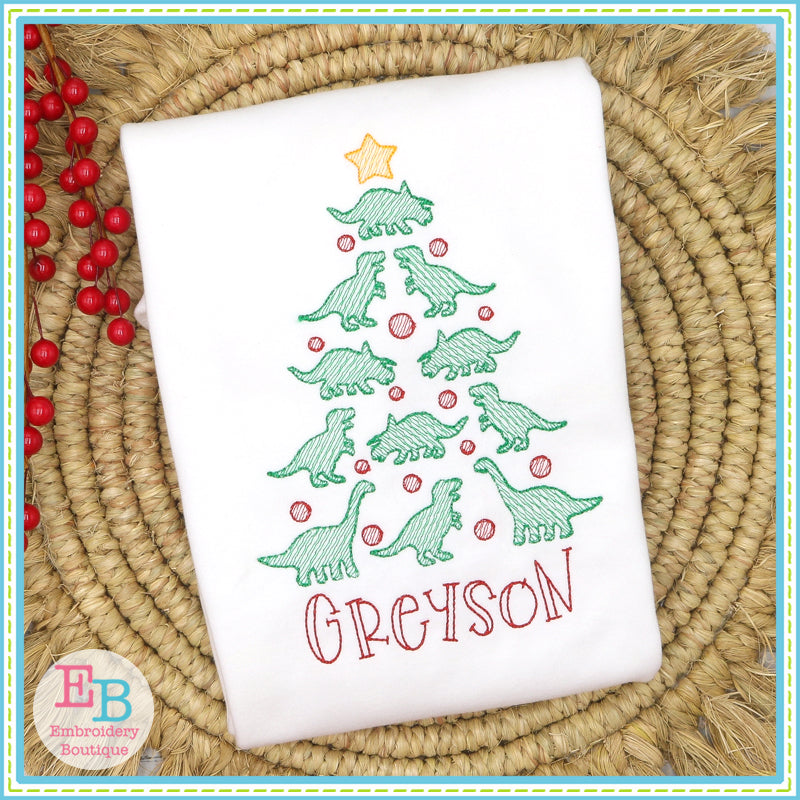 Dino Tree Sketch Embroidery Design, Embroidery