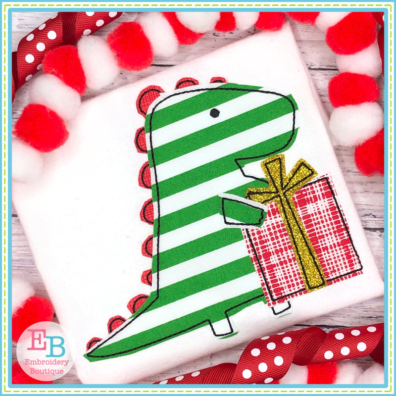 Dino Present Bean Stitch Applique, Applique
