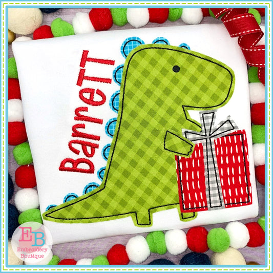 Dino Present Bean Stitch Applique, Applique