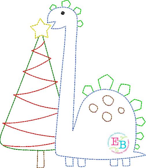 Dino Tree Bean Stitch Applique, Applique