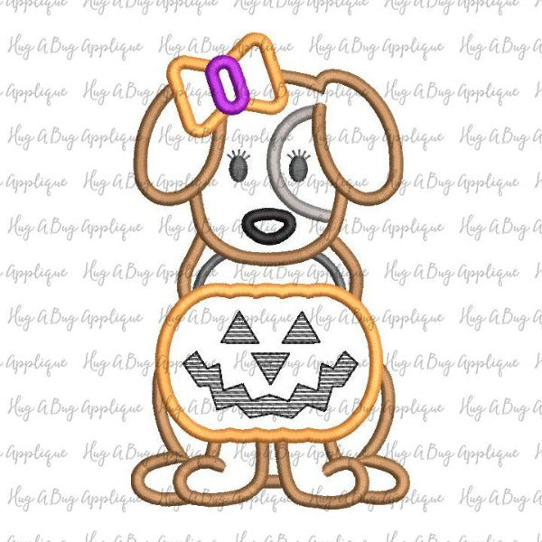 Dog Bow Pumpkin Satin Stitch Applique Design, Applique