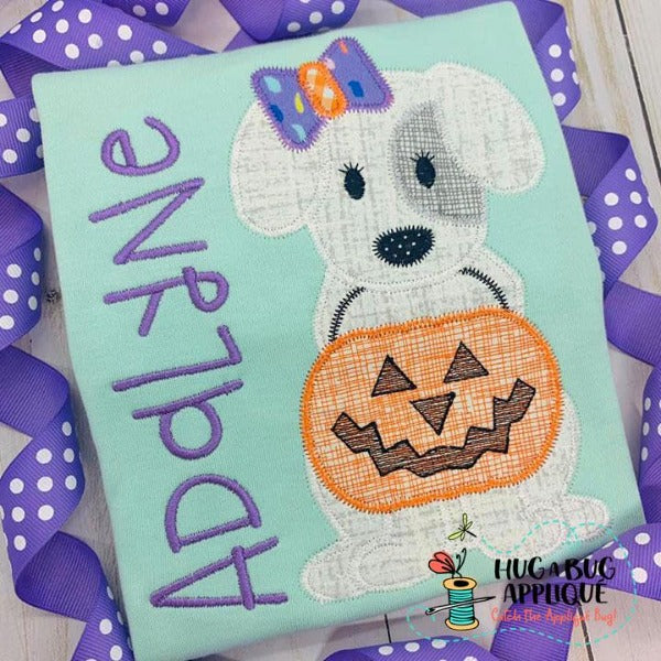 Dog Bow Pumpkin Zig Zag Stitch Applique Design, Applique