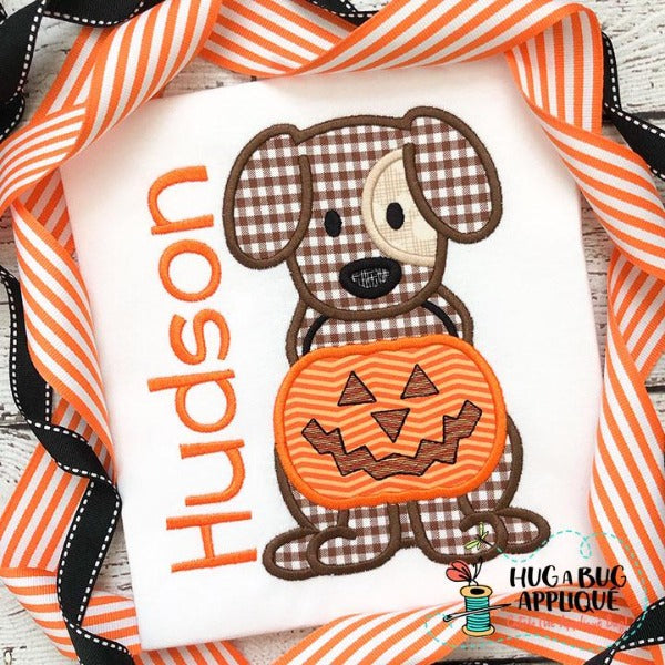 Dog Pumpkin Satin Stitch Applique Design, Applique
