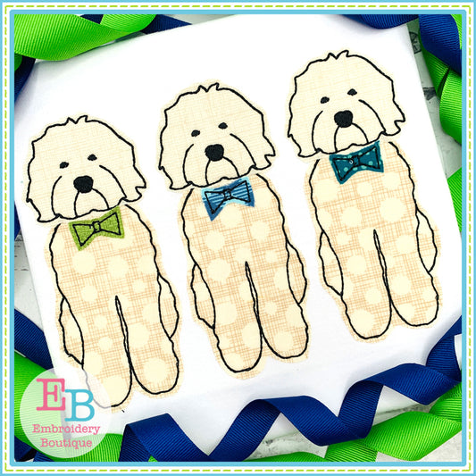 Doodle Bow Tie Trio Bean Applique, Applique