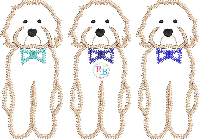 Doodle Bow Tie Trio Zigzag Applique, Applique