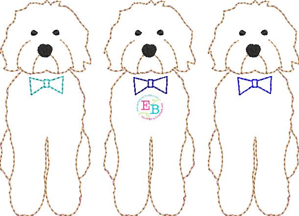 Doodle Bow Tie Trio Bean Applique, Applique