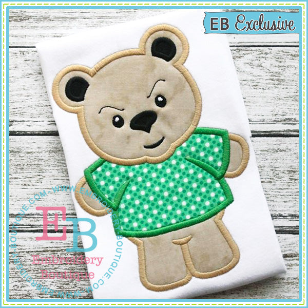 Boy Bear Mascot Applique, Applique