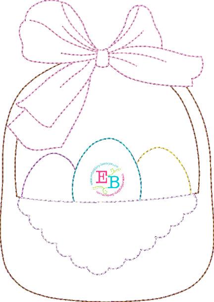 Big Bow Easter Basket Bean Stitch Applique, Applique