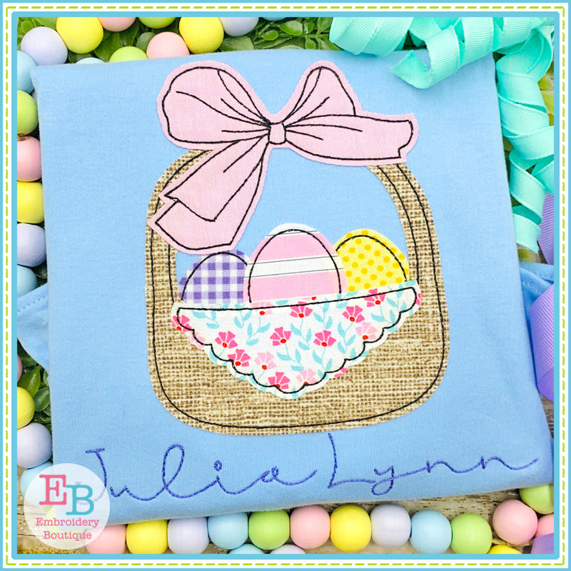 Big Bow Easter Basket Bean Stitch Applique, Applique
