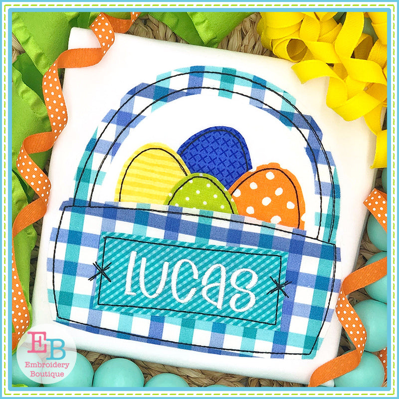 Easter Eggs Basket Bean Stitch Applique, Applique