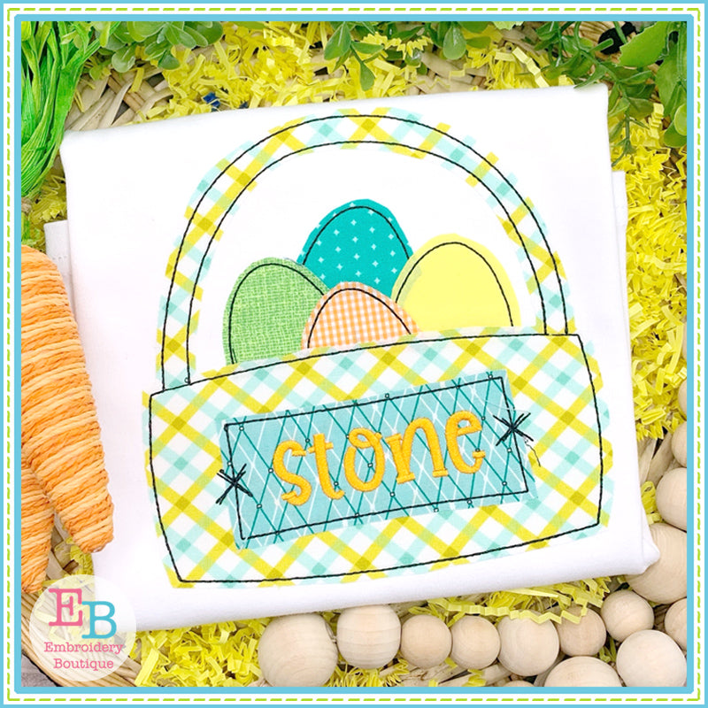 Easter Eggs Basket Bean Stitch Applique, Applique