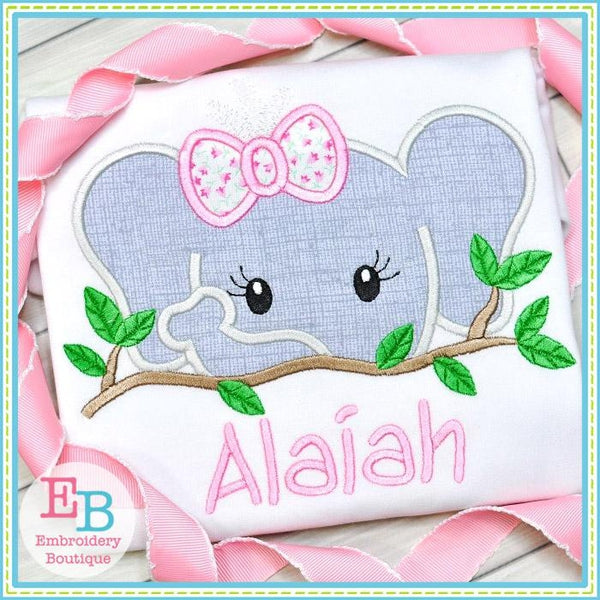 Elephant Girl Peeker Applique, Applique