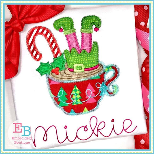 Elf Hot Chocolate Applique, Applique
