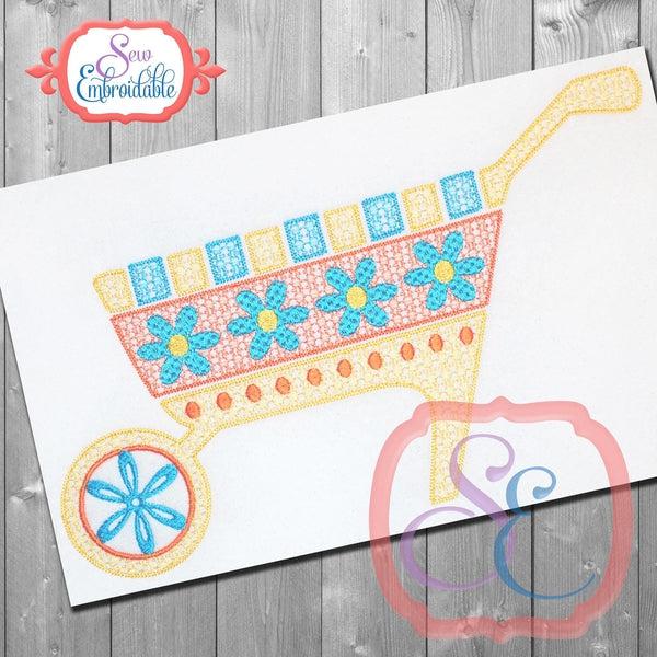 Motif Wheel Barrow Embroidery Design, Embroidery