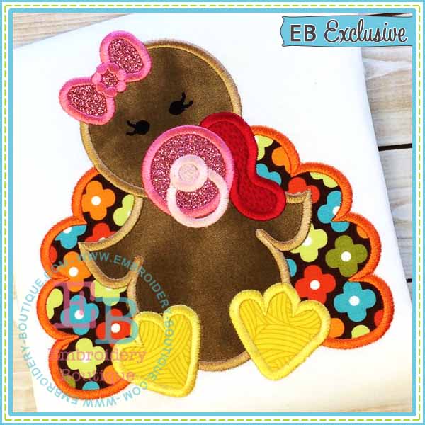 Baby Girl Turkey Applique, Applique