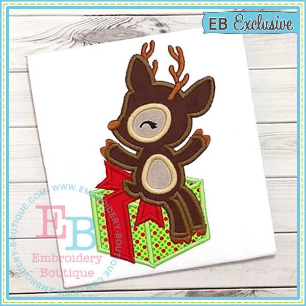 Deer Gift Applique, Applique