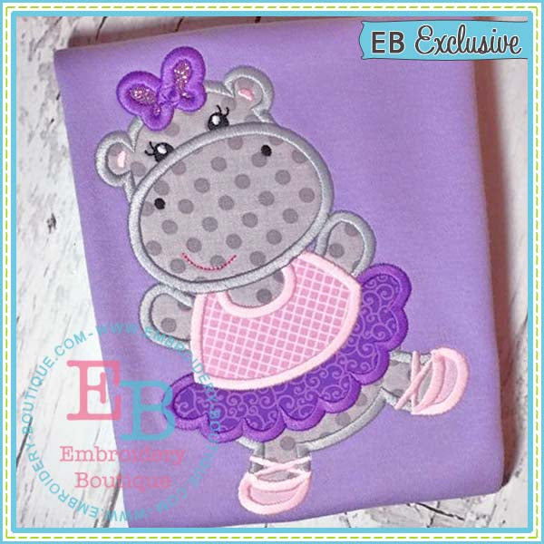 Hippo Ballerina Applique, Applique