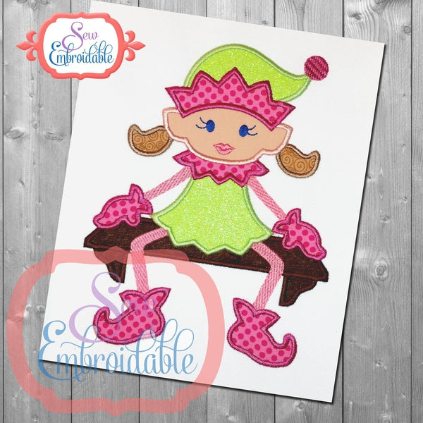 Sitting Elf Girl Applique, Applique