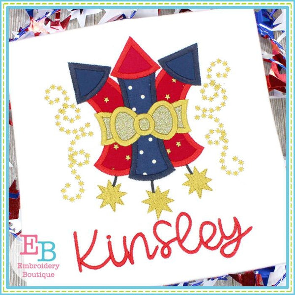 3 Fireworks with Bow Applique, Applique