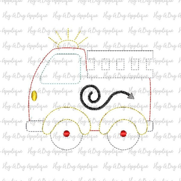 Fire Truck Bean Stitch Applique Design, Applique