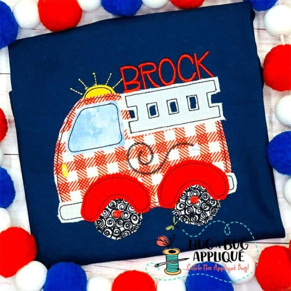 Fire Truck Bean Stitch Applique Design, Applique