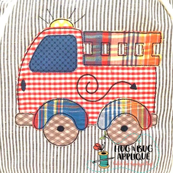 Fire Truck Bean Stitch Applique Design, Applique