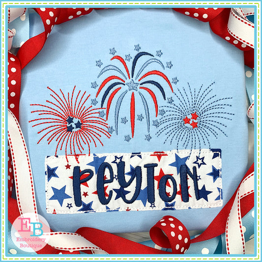Firework Banner Bean Applique, Applique
