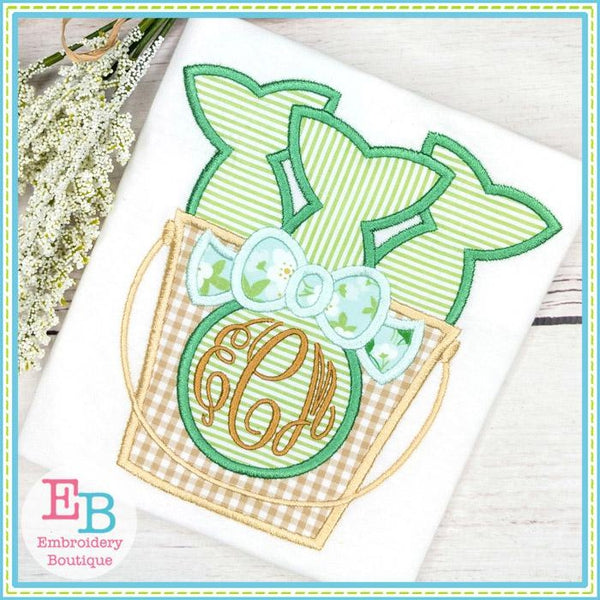Fish Bucket with Bow Satin Applique, Applique