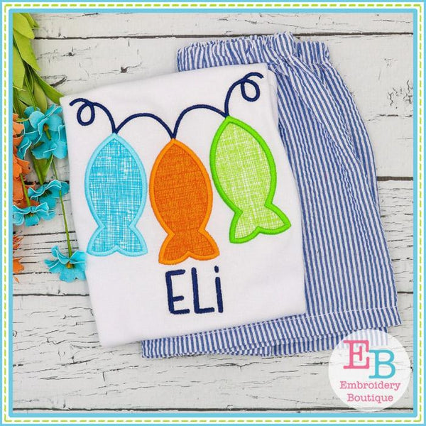 3 Fish in a Row Satin Applique, Applique