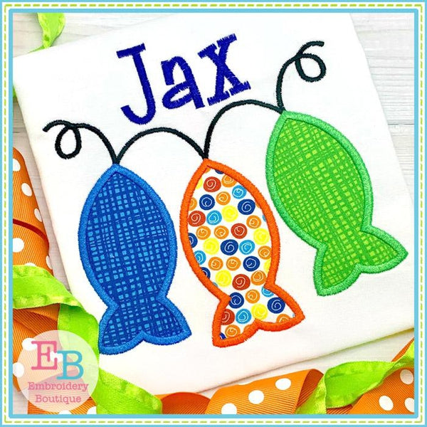 3 Fish in a Row Satin Applique, Applique
