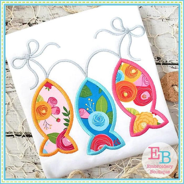 3 Fish in a Row Bow Satin Applique, Applique