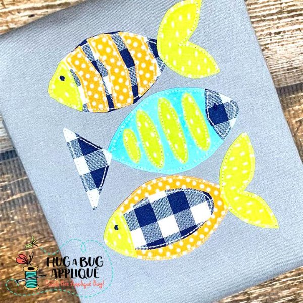 Fish Trio Bean Stitch Applique Design, Applique