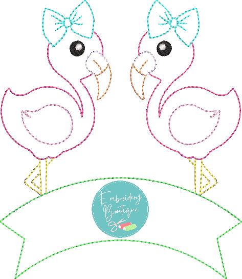 Flamingos Banner Bean Stitch Applique, Applique, Embroidery Boutique
