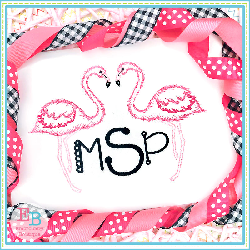 Two Flamingos Watercolor Embroidery Design, Embroidery