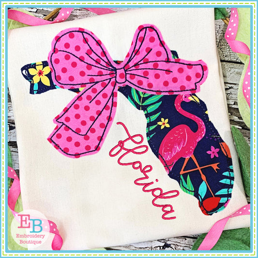 Big Bow Florida Bean Stitch Applique, Applique