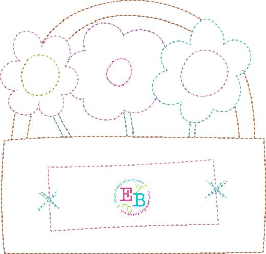 Flower Basket Bean Stitch Applique, Applique