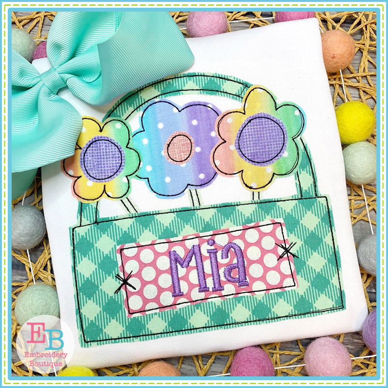 Flower Basket Bean Stitch Applique, Applique