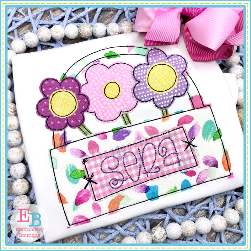 Flower Basket Bean Stitch Applique, Applique