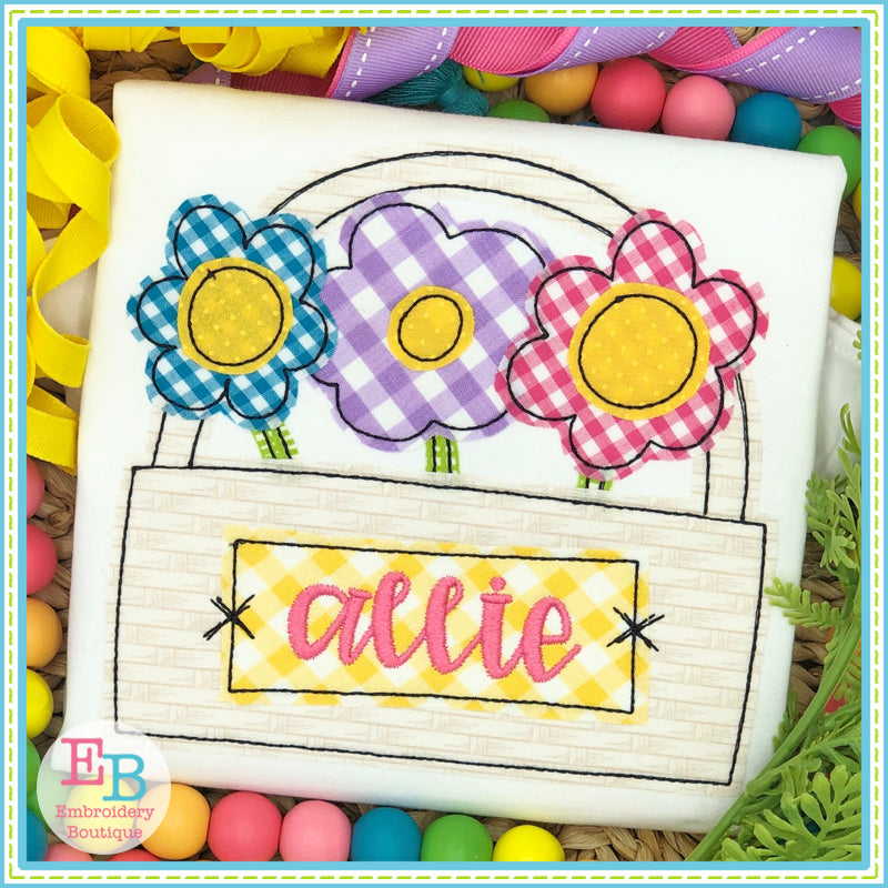 Flower Basket Bean Stitch Applique, Applique