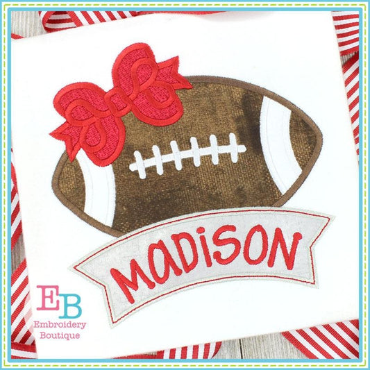 Football Bow Banner Satin Applique, Applique