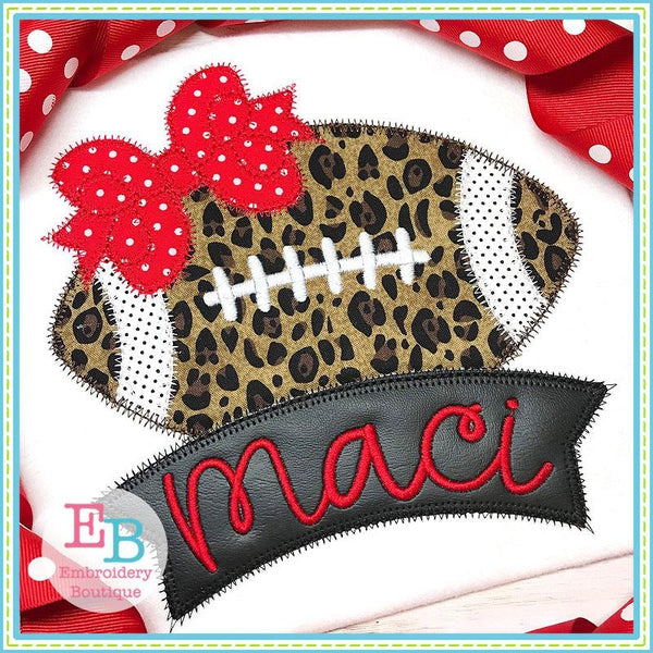 Football Bow Banner Zigzag Applique, Applique