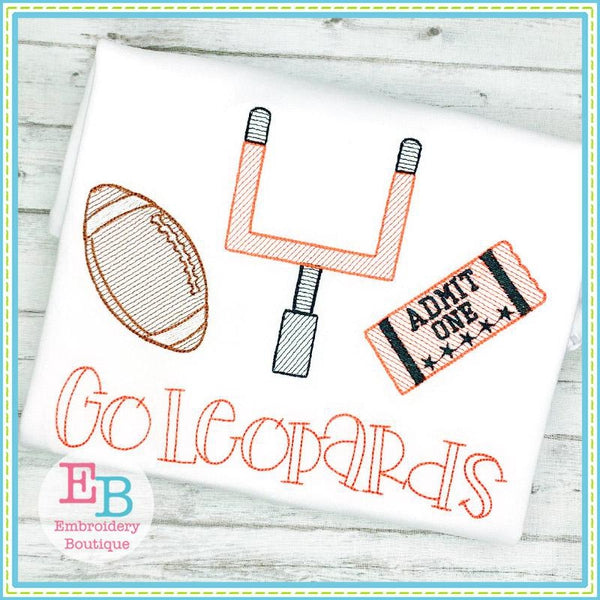 Football Goal Ticket Trio Sketch Design, Embroidery