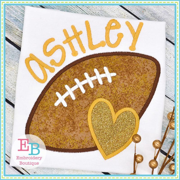 Football Heart Satin Applique, Applique