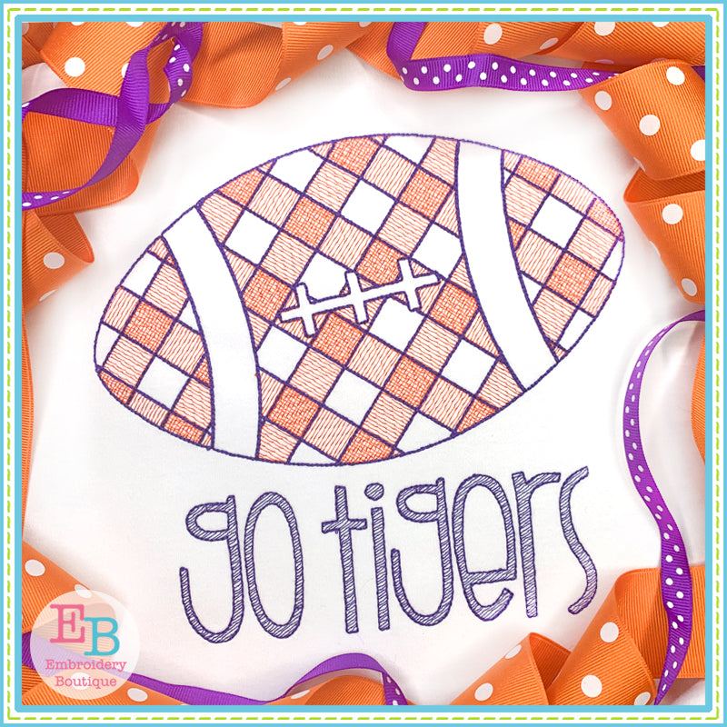 Football Plaid Sketch Sketch Embroidery Design, Embroidery