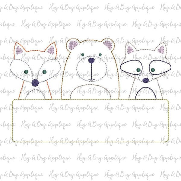 Fox Bear Racoon Box Bean Stitch Applique Design, Applique