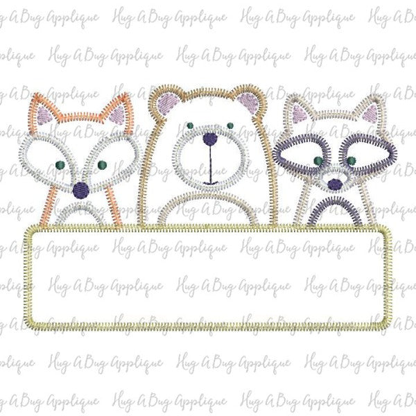 Fox Bear Racoon Box Zig Zag Stitch Applique Design, Applique