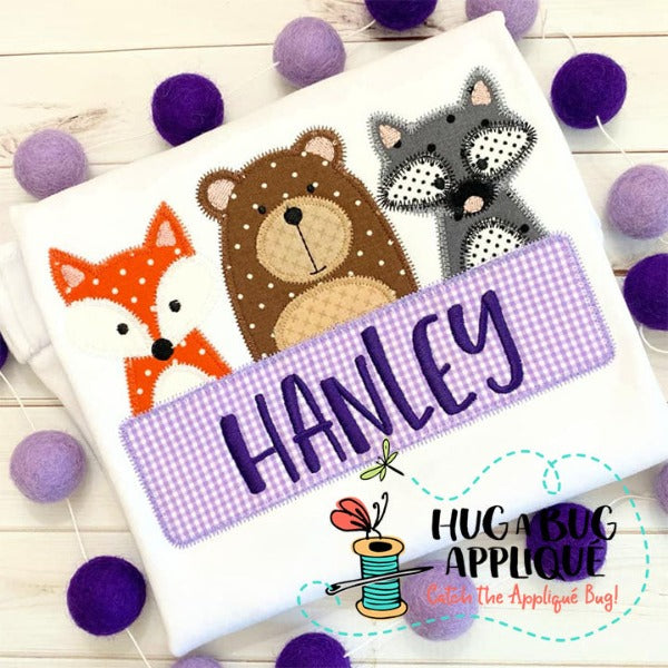 Fox Bear Racoon Box Zig Zag Stitch Applique Design, Applique