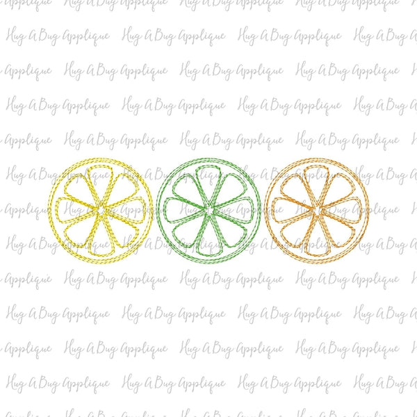 Citrus Fruit Trio Scribble Stitch Embroidery Design, Embroidery
